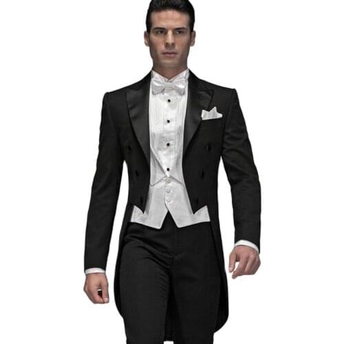 Custom Made Slim Fits Groom Tailcoat Mens Wedding Prom Party Dress Work Business Suits (Jacket+Pants+Vest+Bow Tie) NO:046