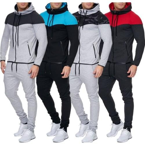 ZOGAA Mens Track Suit Casual 2 Piece Set Fashion Color Block Hooded Sportswear Sweatsuit For Male Survetement Men Sportsuit
