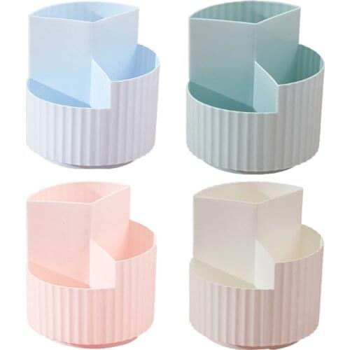 Desktop Pen Holder 360-Degree Rotating Makeup Brush Desk Organizer 3 Compartments Pen Cup Utensil Household Desktop Pen