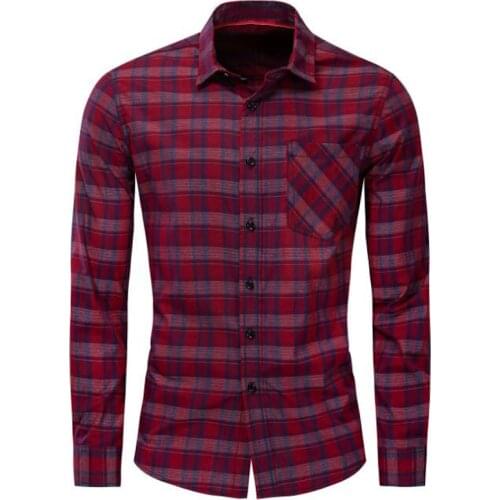 NEW shirt Business casual long sleeve men shirts High quality brand 100% cotton plaid shirt men Plus Size chemise homme