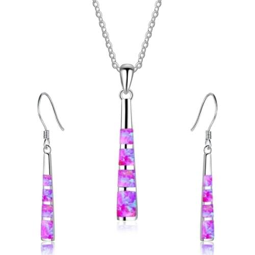 Charm Jewelry Set Fashion Geometric Blue Imitation Fire Opal Pendant Necklace With Earrings For Women Accessories Loves Gift