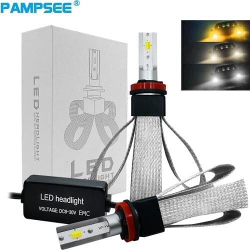 PAMPSEE T9 3000K 4300K 6000K 3 Color H11 H4 Led Car Lights H8 H9 H7 9005 9006 Headlight Bulbs 12V 9600LM H1 HB3 HB4 Fog Light