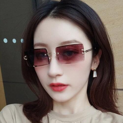 Girlview blue rectangular sunglasses rimless men metal fashion square sun glasses for women gradient lens frameless 2021 uv400