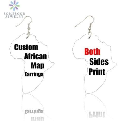 SOMESOOR Custom African Map Wood Drop Earrings Both Sides Print Personalized Loops Pendant Ear Dangle Jewelry For Women Gift
