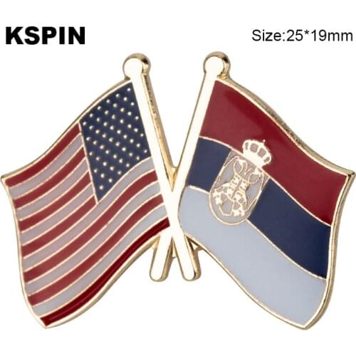 U.S.A & Serbia Friendship Flag Badge Flag Brooch National Flag Lapel Pin International Travel Pins