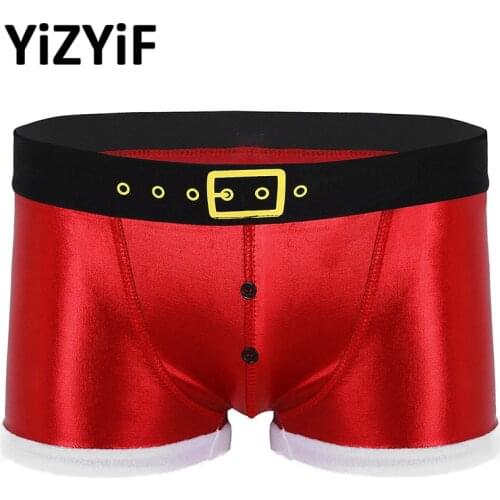 Men Boxer underwear Panties Christmas Faux Leather Printed Belt Pattern Christmas Boxer Shorts Santa Claus boxer homme panties