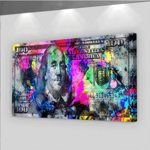 Inspirational Art Canvas Painting 100 Dollar Bill Money Posters and Prints Graffiti Wall Art Picture for Office Home Decor