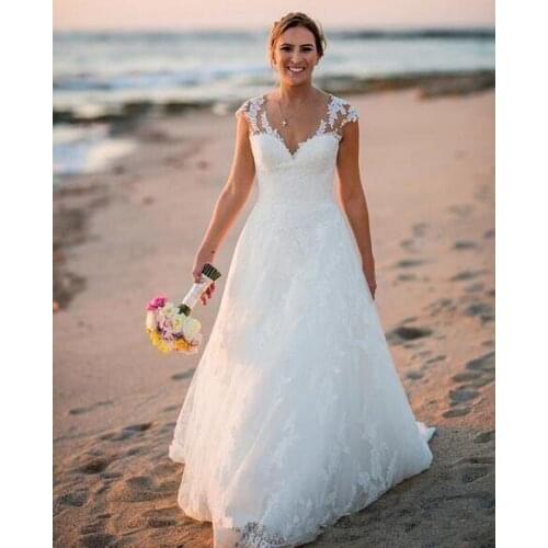 2020 Vintage Boho wihte Lace A line Wedding Dresses V Neck Cap Sleeves Plus Size Bohemian Country Grande Bridal Wedding Gowns