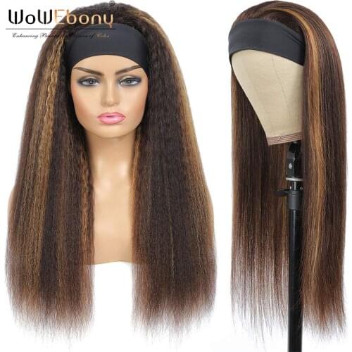 Highlight honey blonde kinky straight wig 250 density ombre brown 30 colored italian yaki wig for black women remy headband wig
