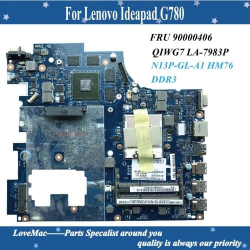 High quality FRU 90000406 for Lenovo Ideapad G780 Laptop Motherboard QIWG7 LA-7983P N13P-GL-A1 HM76 DDR3 100% tested