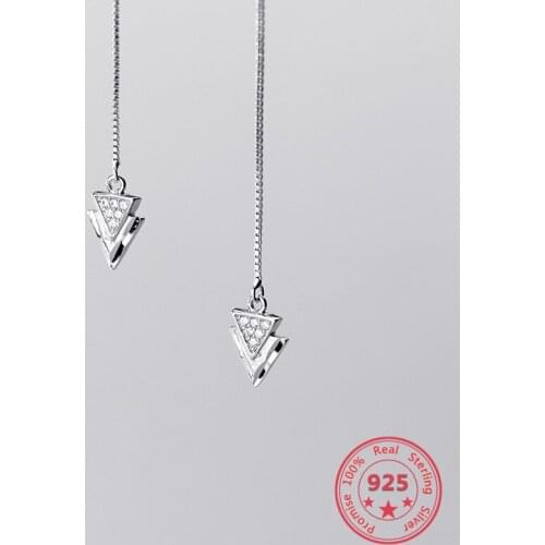 Womens Long Ear Line 925 Sterling Silver Korean StyleTemperament Diamond-studded Triangle Fashion Personality Earrings Jewelry