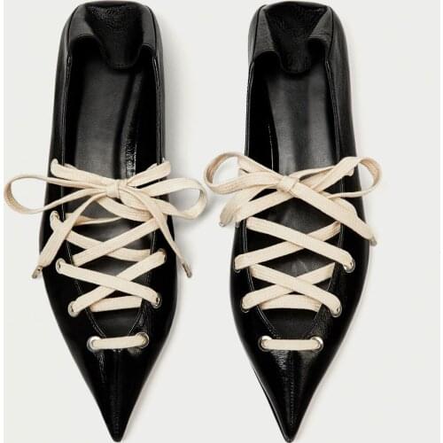 2021 Summer Flats Shoes Women Black Leather Pointed Ballet Flats Single Shoes Two Wear Four Seasons Scoop Shoes Sandalias Shoe