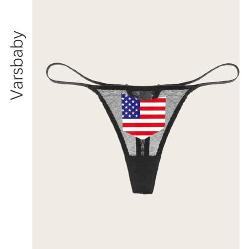 Varsbaby Women Sexy Lace Panties American Stickers Low-waist Thong See Through G-String Seamless Underwear S-2XL