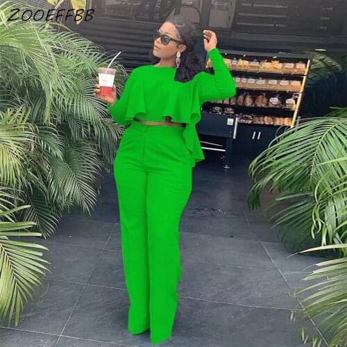 ZOOEFFBB Plus Size Two 2 Piece Set Crop Top and Wide Leg Pants Streetwear Matching Office Lady Outfits Fall Clothes for Women