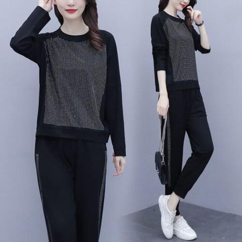3XL Plus Size Beadings Tracksuit Women Two Piece Set Summer Clothes Pullover T-Shirt and Pants Suits Womens Sets Casual Outfits