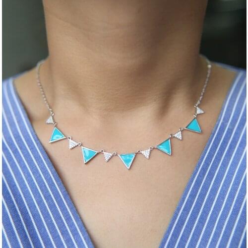 2020 Spring Fashion Triangle Enamel Blue Charm Necklace Gold Silver Color Plated For Women Short Choker Wedding Jewelry Gift