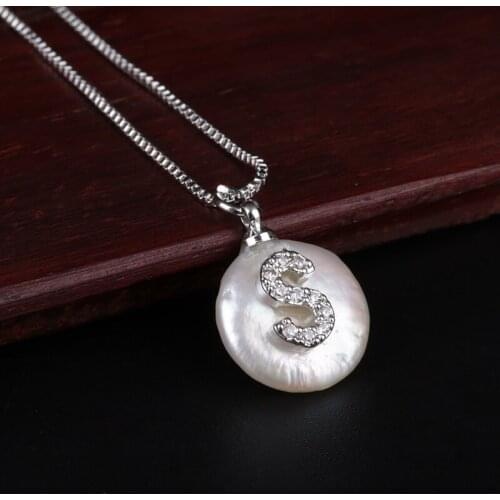 Hot Sale Gold Color Necklace Initial Letter CZ Freshwater Pearl Pendant Necklace unique Name Jewelry For Women Girl Gift