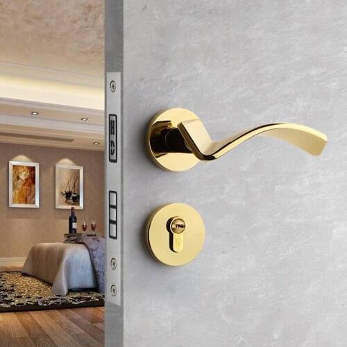 Gold Door Lock Luxury European American Modern Light Solid Wood Interior Door Lock Bedroom Split Handle Knob