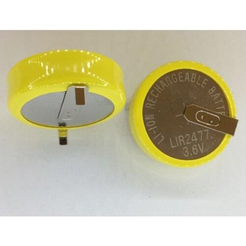 2PCS/LOT LIR2477 horizontal welding foot battery 3.6V rechargeable coin cell battery charging LIR2477 3.6V 180 degrees