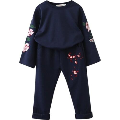 2019 kids clothes for girl / Embroidery flower outfits / Girl outfits set with long sleeves