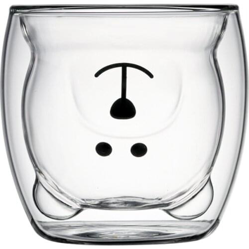 250ml Double Wall Glass Cup Transparent Creative Cartoon Bear Coffee Mug Drinkware Morning Milk Glass Christmas Cup