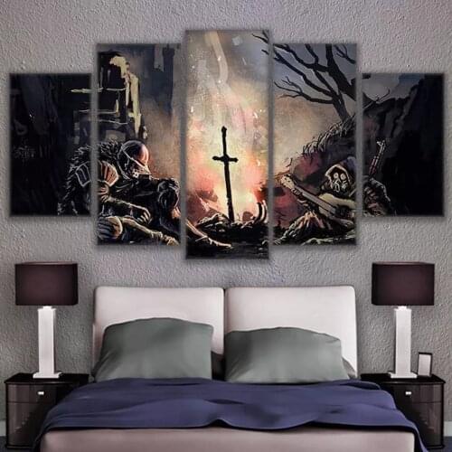 5 Pieces Dark Souls Pictures Modern Abstract Soldiers Game Poster Wall Art Canvas Painting Frame Living Room Home Decoration