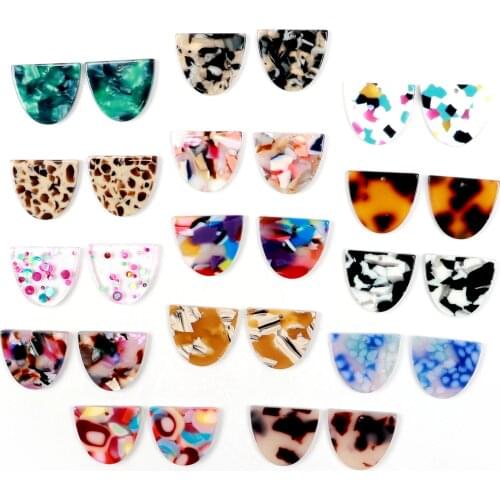 Tortoise Shell Earrings Charm,Acetate Acrylic Semicircle D Shaped frame Pendants,Boho Earring Parts ,21.5x18.5mm,ACE-284