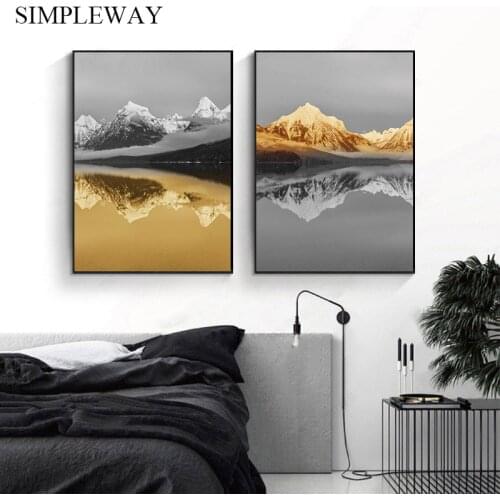 Scandinavian Decoration Poster Canvas Print Mountain Lake Reflection Nature Landscape Picture Painting Nordic Style Home Decor