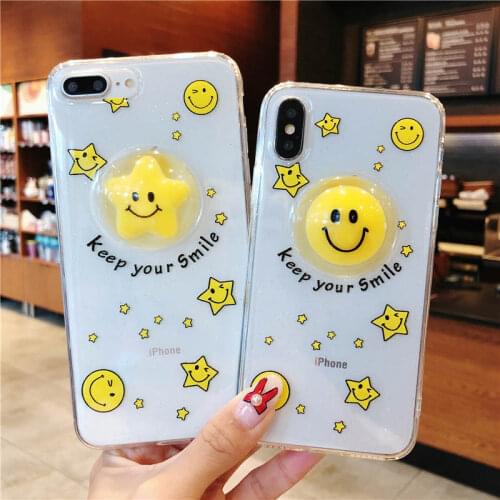 Epoxy Cute Cartoon Star Case for Apple iPhone XR XS X 6 6S 7 8 Plus Lovely Smile Face Star Clear Phone Cover for iPhone XS Max