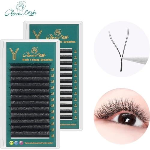 GLAMLASH Y Shape Premade Fans Eyelash Extensions 0.07mm yy Individual false eyelashes grafted 2D Lifting lash makeup