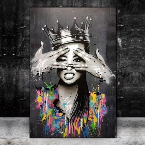 Graffiti Art Abstract Girl With Crown Canvas Posters And Prints Street Art Woman Portrait Paintings Wall Pictures Home Cuadros
