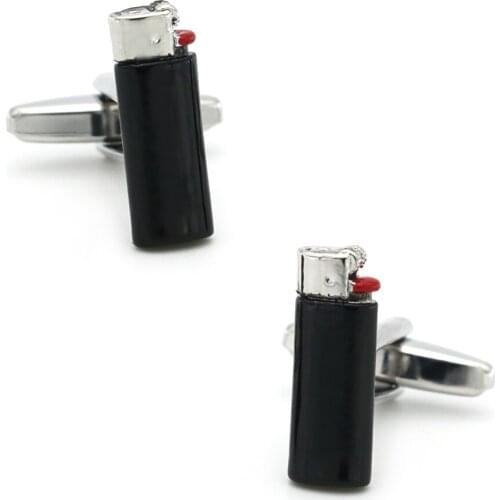Mens Cigarette Lighter Cuff Links Copper Material Black Color