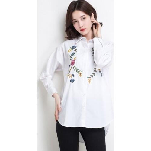 New Arrival Spring Elegant Ladies Embroidery Casual Loose Blouse High Quality Women Floral Top Long Sleeve