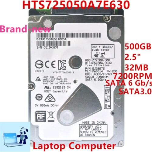 New HDD For Hgst Brand 500GB 2.5" SATA 6 Gb/s 32MB 7200RPM For Internal Hard Disk For Notebook HDD For HTS725050A7E630