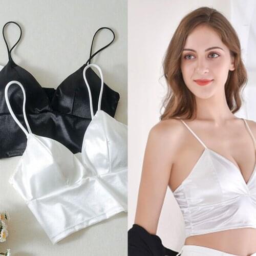 Sexy Tube Top Silk Chest Wrap Deep V Multi-breasted Sleeveless Bra Crop Top Bandeau Padded Bra Wrap Chest Bra Vintage Underwear