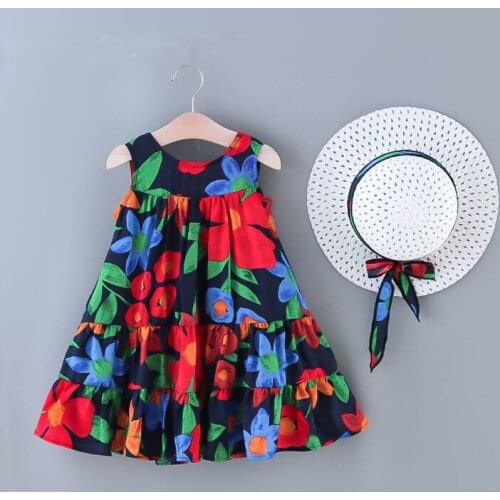 Girls Floral Dress Summer Fashion Doll Dress 2021 Seaside Holiday Girls Casual Dresses White Blue Princess Dress Girls Clothes