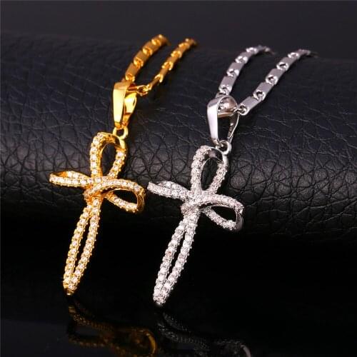 Collare Crystal Cross Pendant Men Gold/Silver Color Cubic Zirconia Wholesale Necklace Women Christmas Gift P937