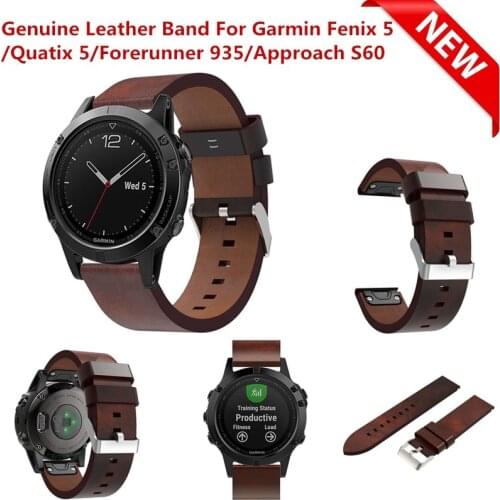 22MM Luxury Genuine Leather Watch Strap for Garmin Fenix 5 Quick fit Clasp Wristband Bracelet for Fenix 5 Plus/Quatix 5 Belt