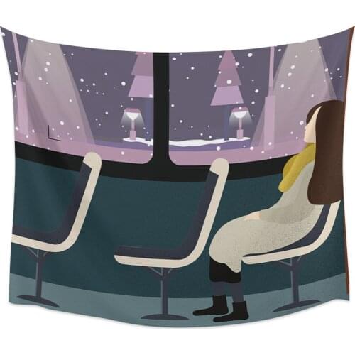 Christmas Snow Bus Girl Tapestry Wall Hanging Home Wall Decor Bedroom Tapestry Yoga Mat Picnic Mat