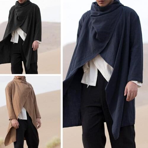S-3XL New Fashion Men Asymmetrical Spring Summer Gothic Punk Long Sleeve Cape Ruffle Shawl Midi Cardigan Coat Mens Top Men Coat
