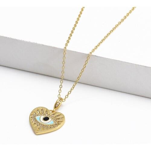 S2291 Fashion Jewelry Turkish Symbol Heart Evil Eye Pendant Necklace Blue Eyes Punk Necklaces