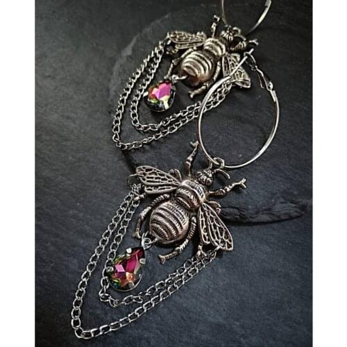 Goth BUMBLEBEE HOOPS Earrings,Bee Dangle Earrings,Bug Earrings,Bumblebee Earrings,Bee Lover Gift