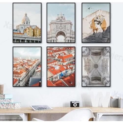 Modern Canvas Painting Lisbon City Portugal Landscape European Red Roof Architecture Wall Graffiti Poster Mural Art Home Decor