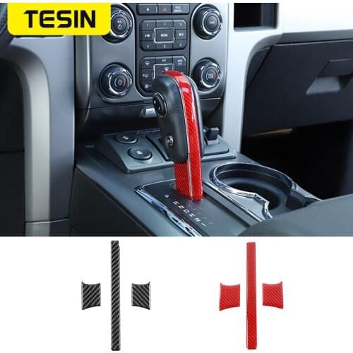 TESIN Car Accessories Gear Shift Knob Automatic Lever Cover For Ford F150 2009-2014 Carbon Fiber Gear Knob Stick Shifter