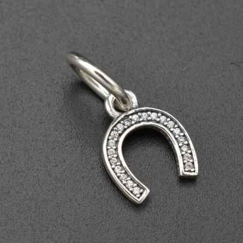 Zircon Inlaid 925 Silver U-Shaped Pendant Horseshoe-Shaped Bracelet Pendant Cute Cartoon Silver Jewelry Accessories