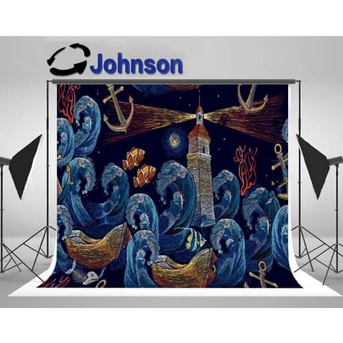 Anchor Lighthouse Boat Sea Waves Storm Ocean backgrounds High quality Computer print party backdrop