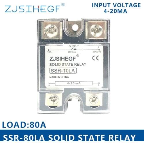 Input DC 4-20mA Single Phase AC Solid State Relay SSR-80/100/120LA for Heat Sink Voltage Regulator Output 0-480VAC