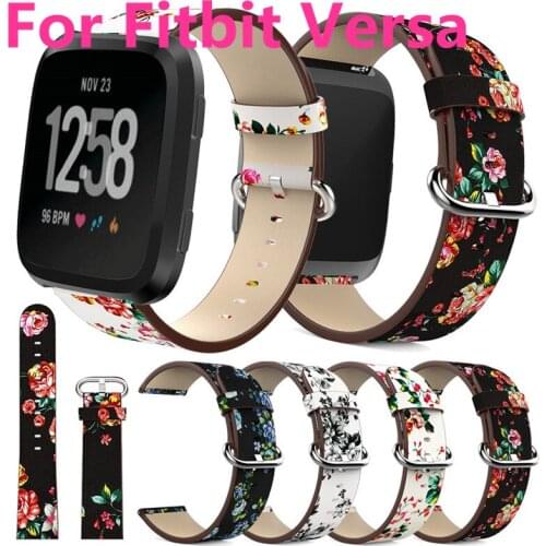 Replacement Pattern Genuine Leather Band Strap Wristband Bracelet For Fitbit Versa Smart Watch Peony Print Flower