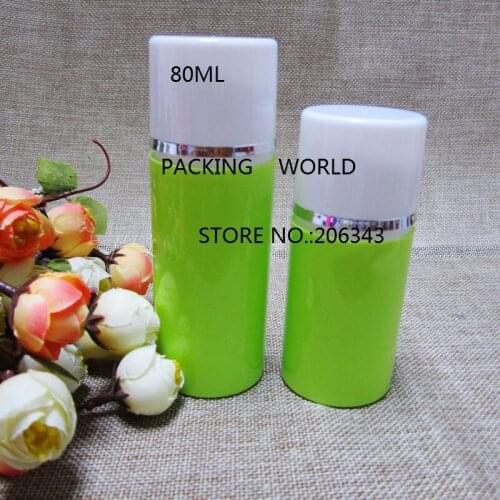 80ML green plastic airless bottle with white pump silver line white lid for serum/lotion/foundation Cosmetic Packaging