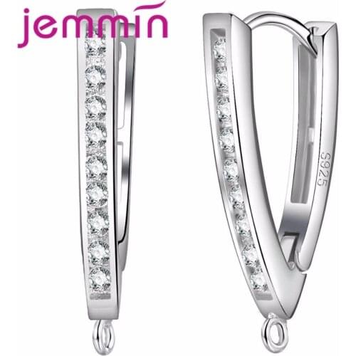 10PCS/Lot 925 Sterling Silver Hoop Earrings for Women V-shaped Shiny Crystal Pave Fashion Jewelry Earrings Findings